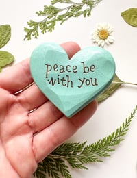 Image 1 of Peace Be With You (Blue) - Mini Wood Burned Heart