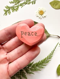 Image 1 of Peace - Mini Wood Burned Heart