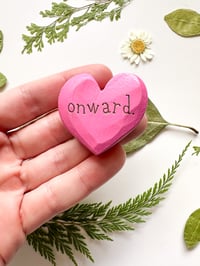 Image 1 of Onward - Mini Wood Burned Heart