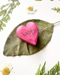 Image 2 of Happy - Mini Wood Burned Heart