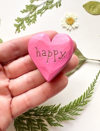 Image 1 of Happy - Mini Wood Burned Heart