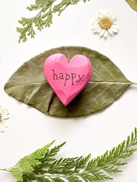 Image 3 of Happy - Mini Wood Burned Heart