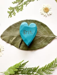 Image 3 of Grit (Teal) - Mini Wood Burned Heart