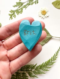 Image 1 of Grit (Teal) - Mini Wood Burned Heart