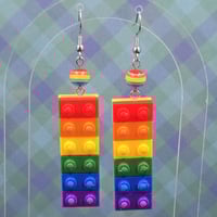 Image 1 of Rainbow Brick Dangle Earrings – Bold, Playful, and Hypo-Allergenic
