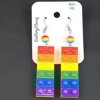 Image 3 of Rainbow Brick Dangle Earrings – Bold, Playful, and Hypo-Allergenic