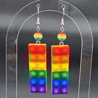 Image 2 of Rainbow Brick Dangle Earrings – Bold, Playful, and Hypo-Allergenic