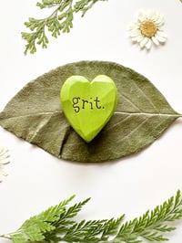 Image 3 of Grit (Green) - Mini Wood Burned Heart
