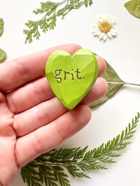 Image 1 of Grit (Green) - Mini Wood Burned Heart