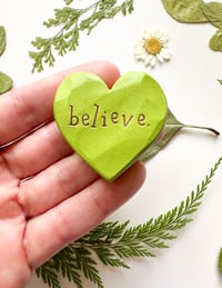 Image 1 of Believe - Mini Wood Burned Heart
