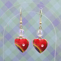 Image 1 of Rainbow Heart Dangle Earrings - Gold – Whimsical, Sparkly, and Hypo-Allergenic