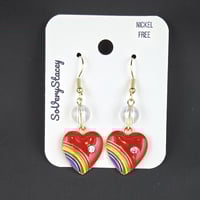 Image 2 of Rainbow Heart Dangle Earrings - Gold – Whimsical, Sparkly, and Hypo-Allergenic