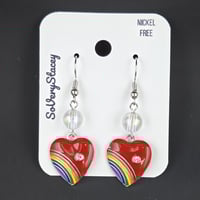Image 2 of Rainbow Heart Dangle Earrings - Silver – Adorable, Sparkly, and Hypo-Allergenic
