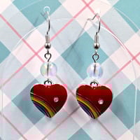 Image 3 of Rainbow Heart Dangle Earrings - Silver – Adorable, Sparkly, and Hypo-Allergenic