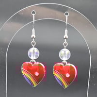 Image 1 of Rainbow Heart Dangle Earrings - Silver – Adorable, Sparkly, and Hypo-Allergenic