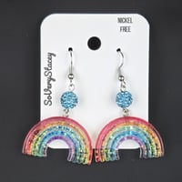 Image 3 of Sparkly Rainbow Dangle Earrings – Glittery, Bold, and Hypo-Allergenic