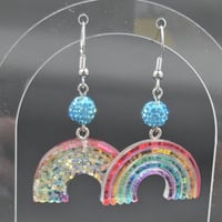 Image 2 of Sparkly Rainbow Dangle Earrings – Glittery, Bold, and Hypo-Allergenic