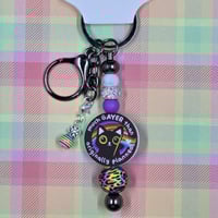 Image 3 of “Much Gayer Than Originally Planned” Cat Keychain – Bold, Quirky, and Rainbow-Powered