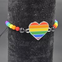 Image 3 of Rainbow Heart Beaded Bracelet – Adjustable, Bold, and Full of Pride