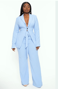 Baby Blue Linen Suit Set 