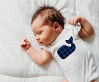 Image 1 of Blue Plaid Whale Baby Boy’s Bodysuit Nautical Baby Shower Gift Top
