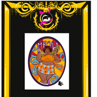 Image 1 of Poster: 1960's Inspired Plus Size Woman with Maine Coon Cat Art by Rhapsody Artajo