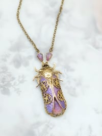 Image 3 of Fae Cicada Necklace with Iridescent Wings & Aurora Jewel – Whimsical Insect Pendant