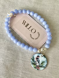 Image 1 of Purple Lace agate gemstone bracelet with enamel charm 