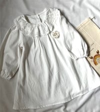 Image 2 of Long Sleeve Cotton Dress with Handmade Flower Brooch