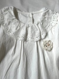 Image 3 of Long Sleeve Cotton Dress with Handmade Flower Brooch