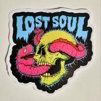 Image 1 of Large Lost Soul Neon green Skull With Worm Weaving In & Out Of It Matte Vinyl Sticker