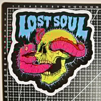 Image 2 of Large Lost Soul Neon green Skull With Worm Weaving In & Out Of It Matte Vinyl Sticker