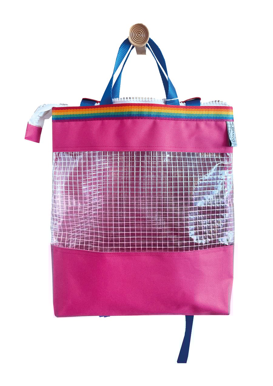 Image of Ghostbag format medium - rose fushia bretelles bleues
