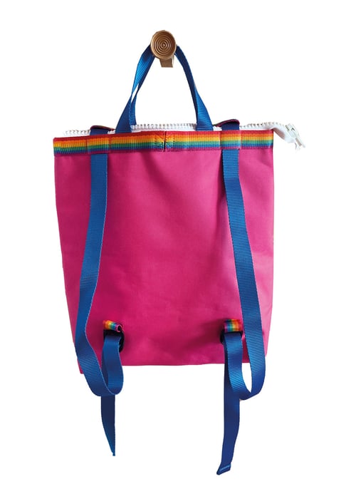 Image of Ghostbag format medium - rose fushia bretelles bleues