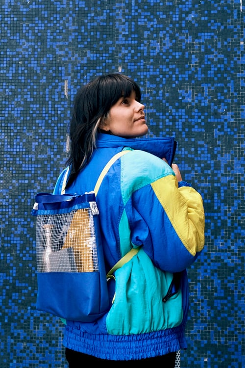 Image of Ghostbag format medium - rose fushia bretelles bleues