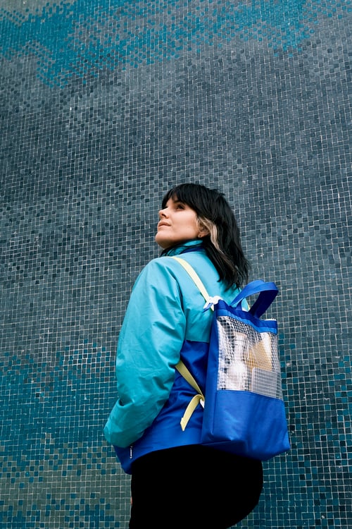 Image of Ghostbag format medium - bleu royal bretelles vertes