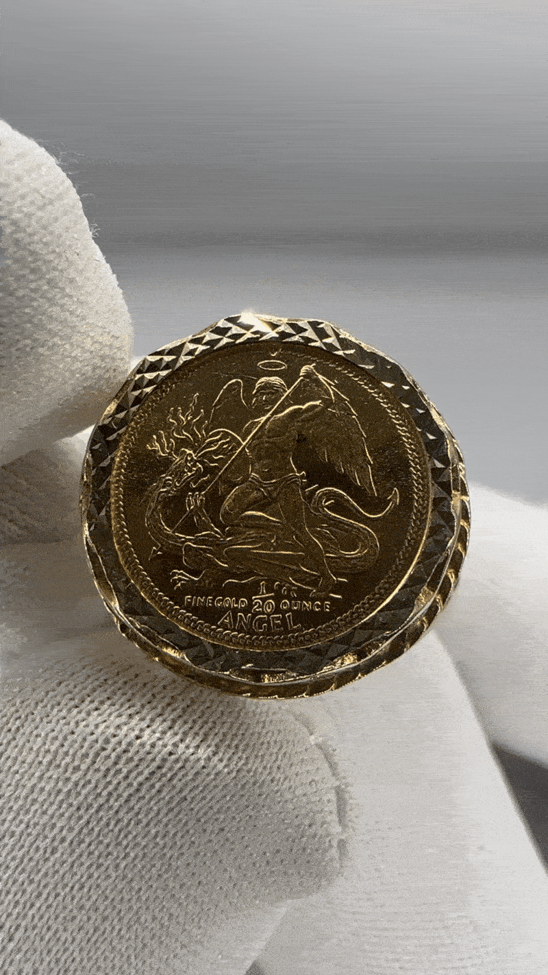 Image of 1990 22k Isle of Man St.Michael Archangel Coin with 9K Ring Mount 