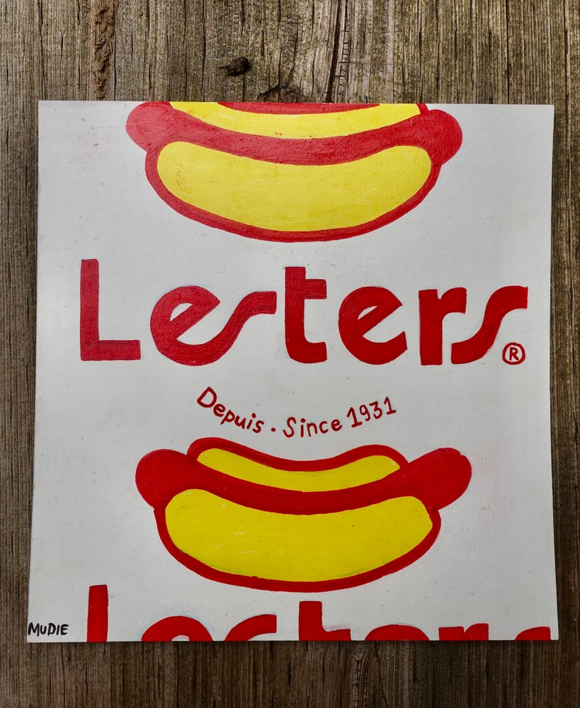Image de " Papier de Hot Dog Lester " Acrylique sur Carton 6,5 x 6,5 ''