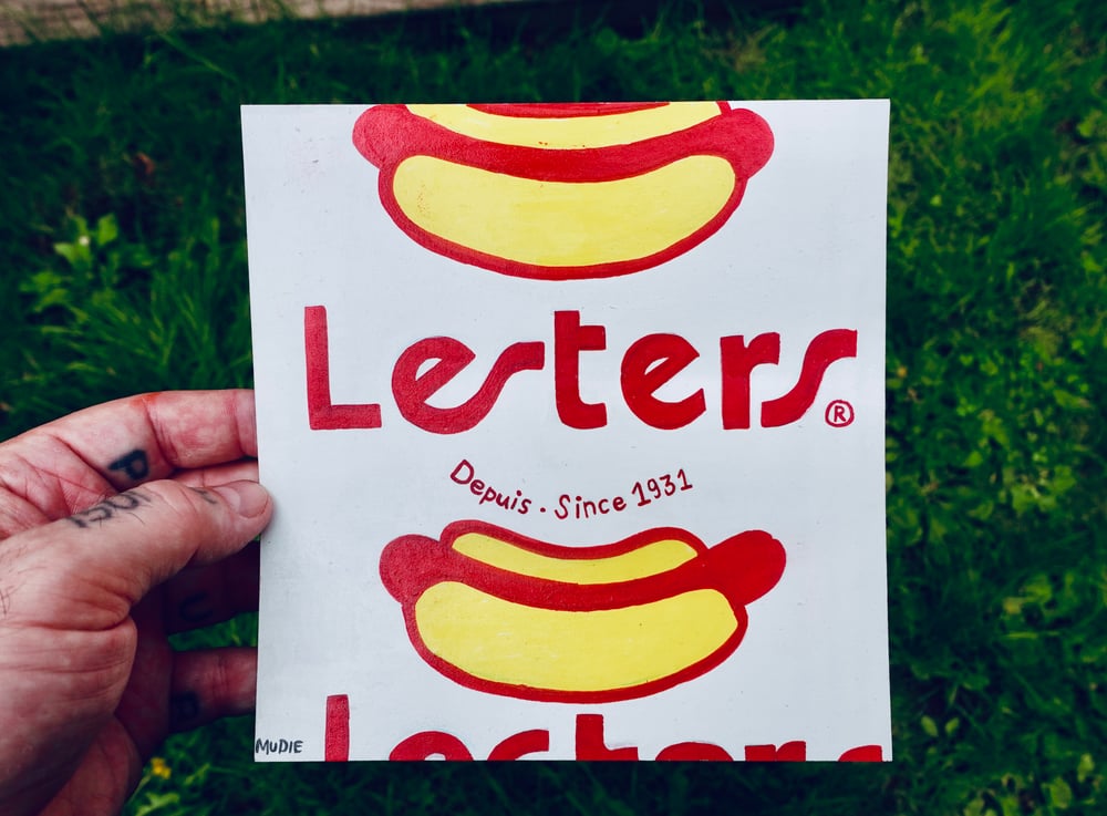 Image de " Papier de Hot Dog Lester " Acrylique sur Carton 6,5 x 6,5 ''