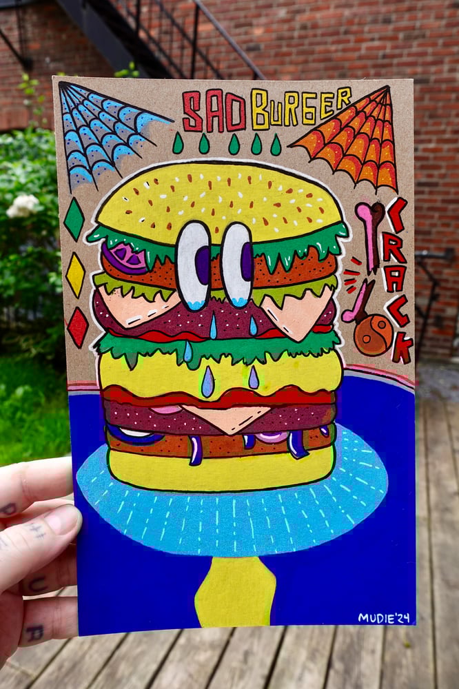 Image de '' Sad Burger " Artwork original - 7 x 10'' - Acrylique sur carton Kraft.