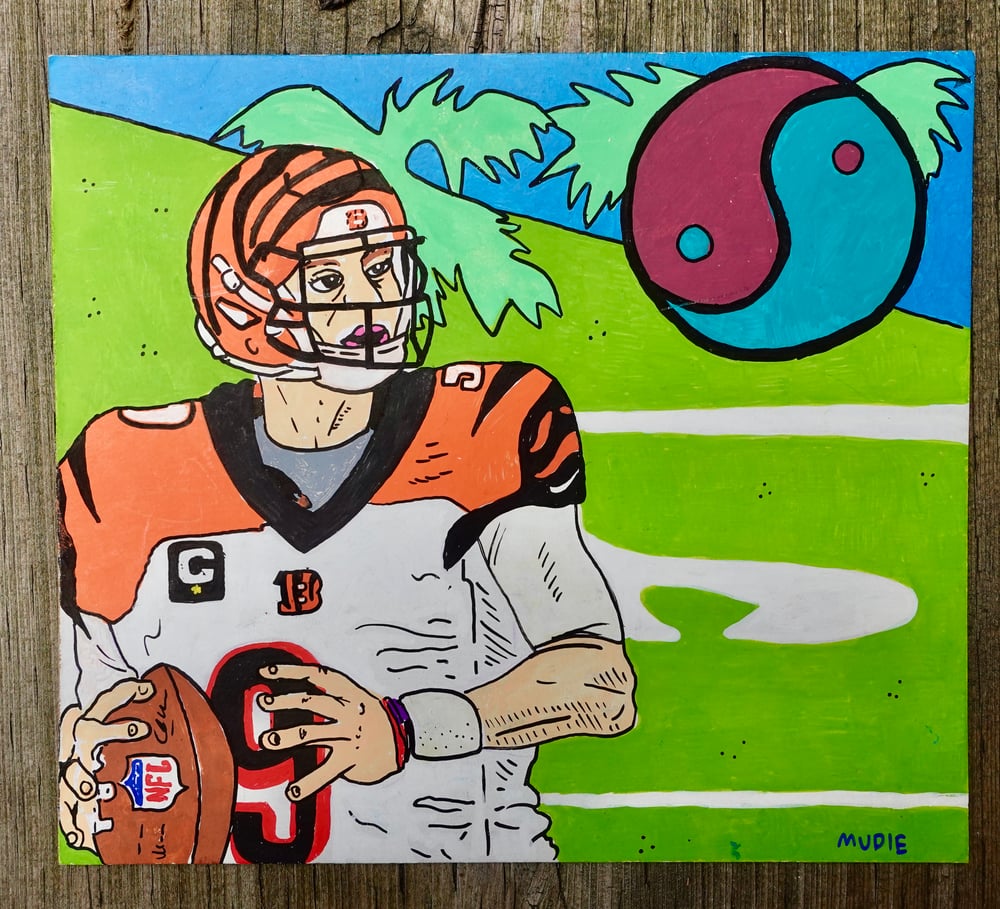 Image de " Joe Burrow Ying Yang " Artwork original 7,5 x 7'' - Acrylique et feutre sur carton