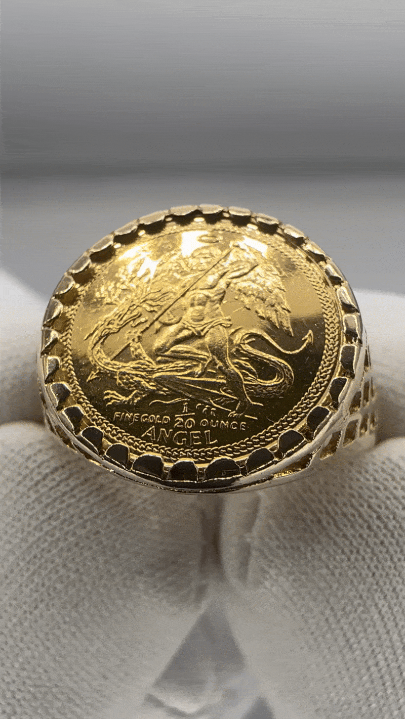 Image of 1988 22K Isle of Man Coin with 9k Ring Mount 
