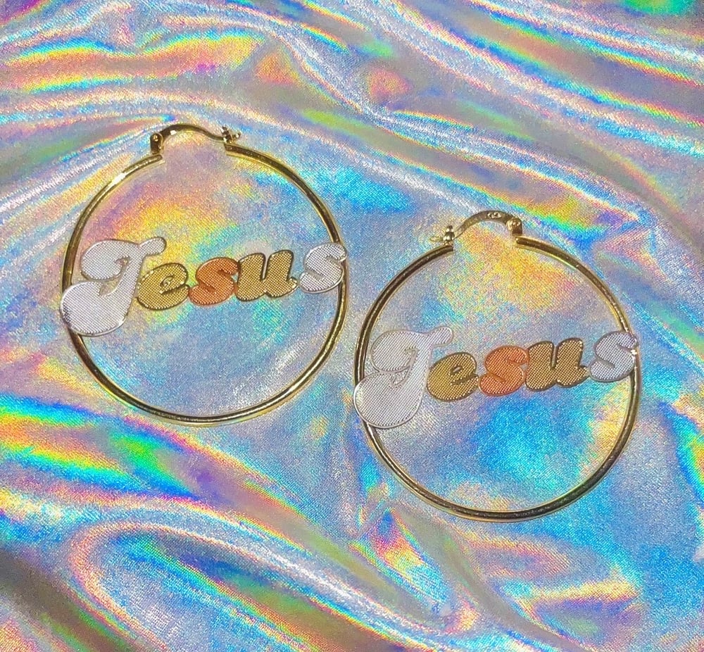Image of JESUS HOOP EARRINGS MULTICOLOR