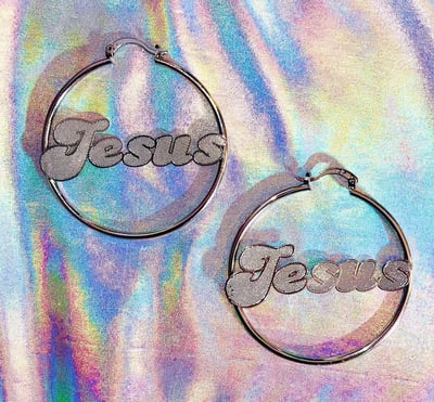 Image of JESUS HOOP EARRINGS SILVER 