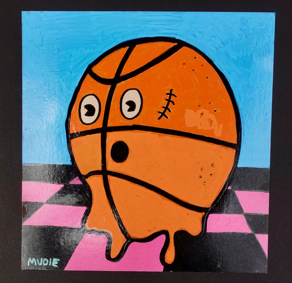Image de " Ballon Qui Drip " Oeuvre originale - Acrylique et feutre sur carton lustré. 6 x 6''