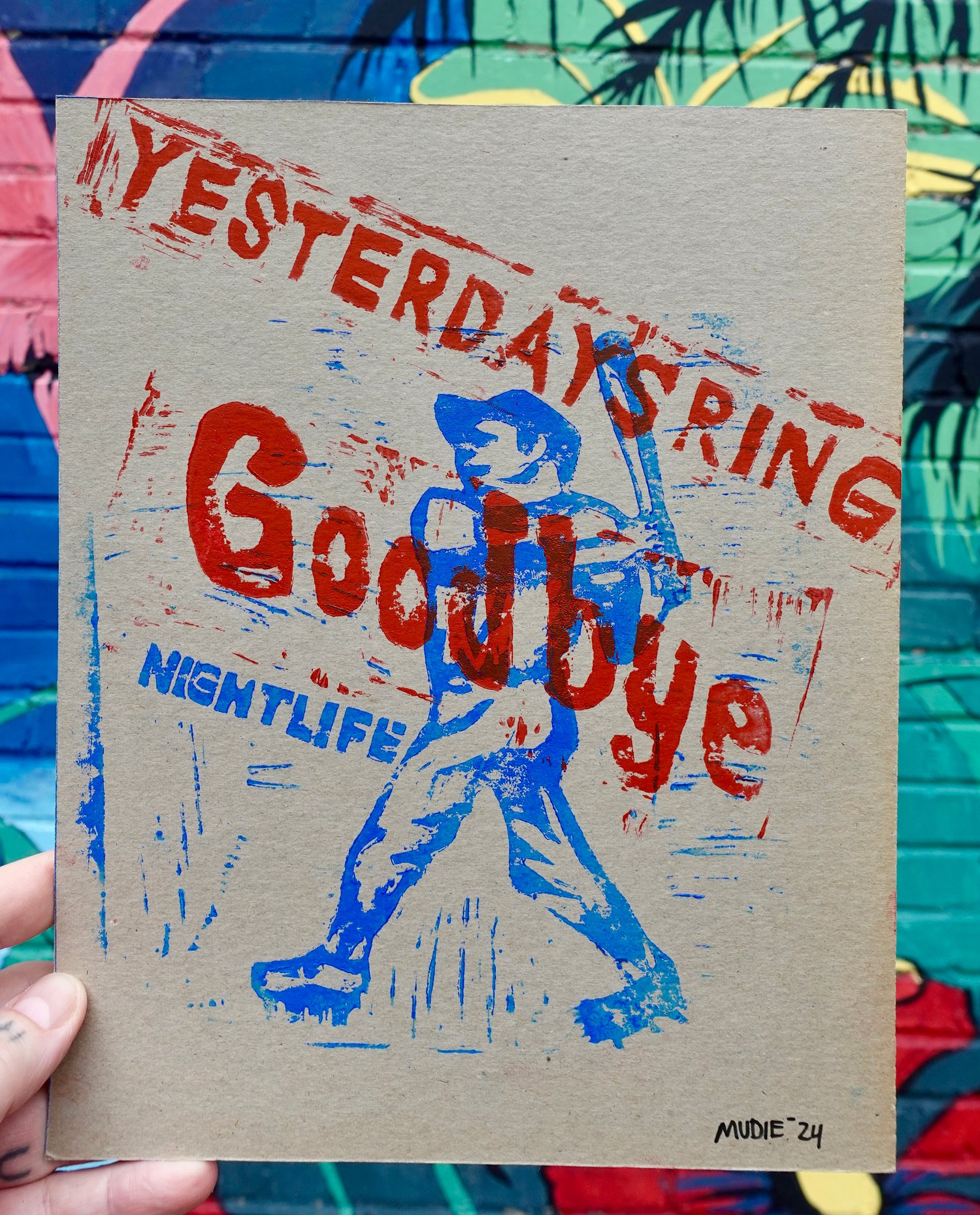 Image de Yesterday's Ring " Goodbye Nighlife" Lino gravure print originale- 8,5 x 11''