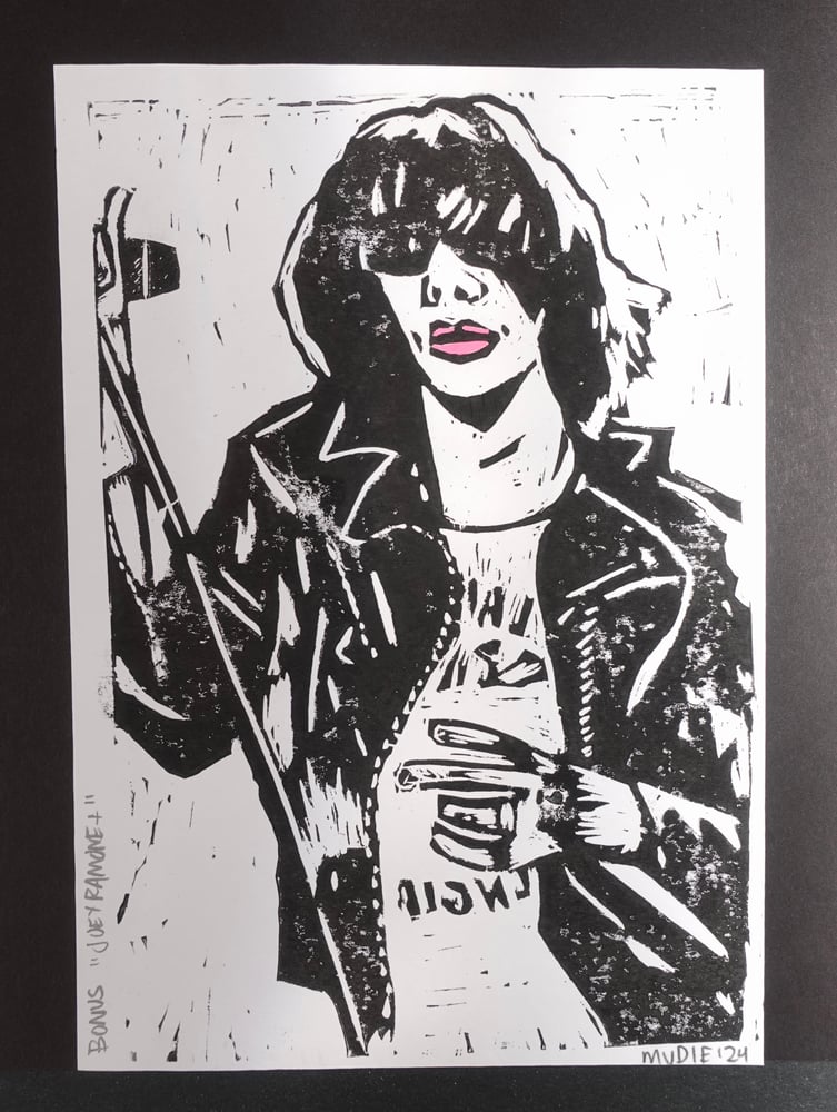 Image de Joey Ramone- Lèvre Rose - Impression en lino BONUS " Pink Lips " UNIQUE