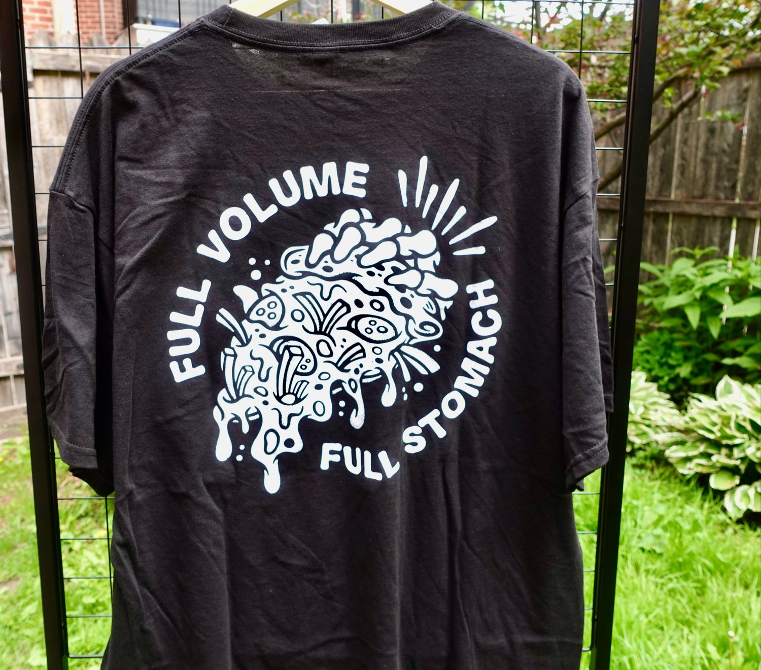 Image of Pouzza x Broke N Stoked " Full Volume // Full Stomach " T-shirt