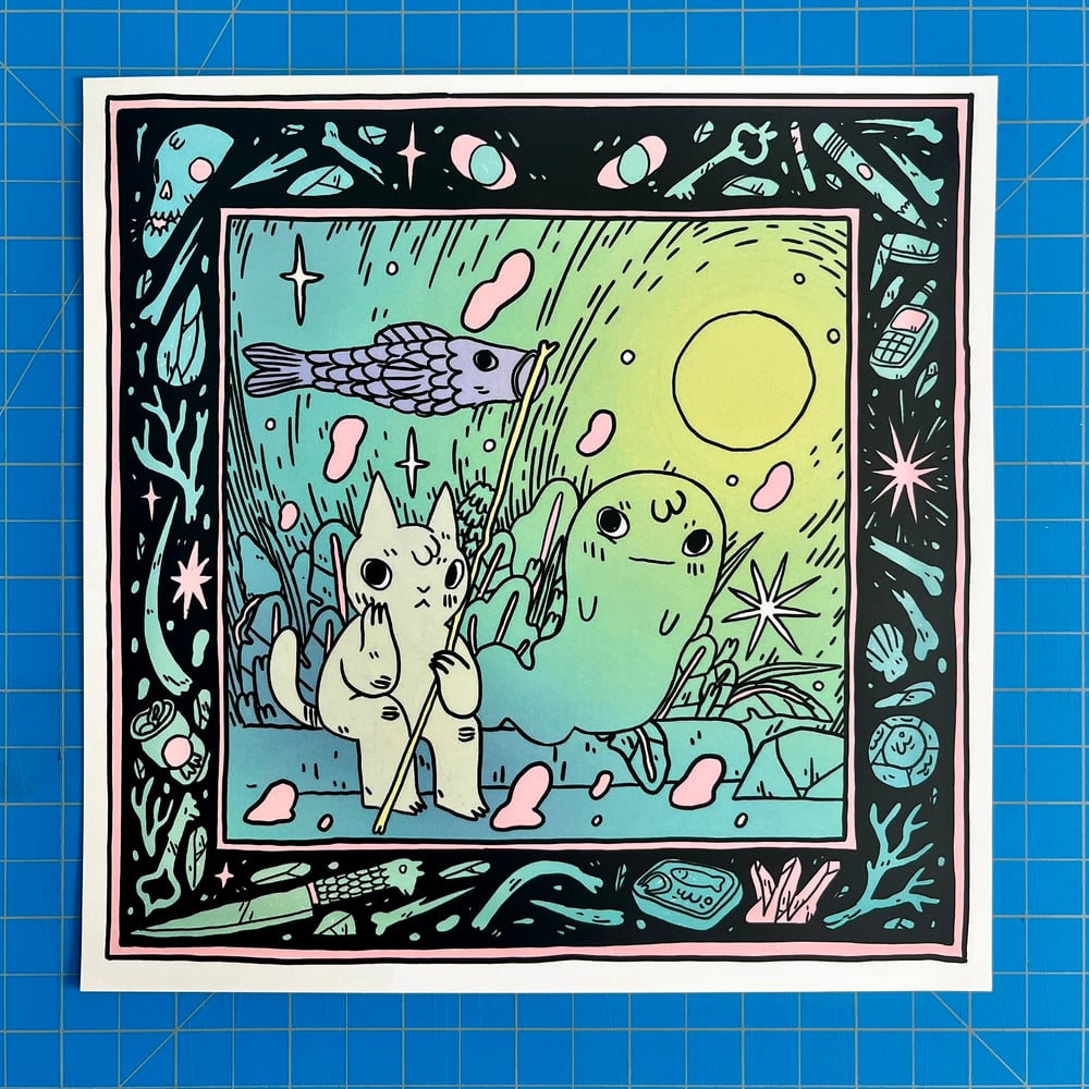 Image of Cat with Ghost Mini-Poster