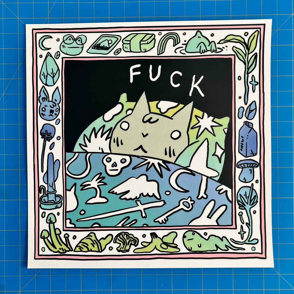 Image of Cussing Cat in Bed Mini-Poster